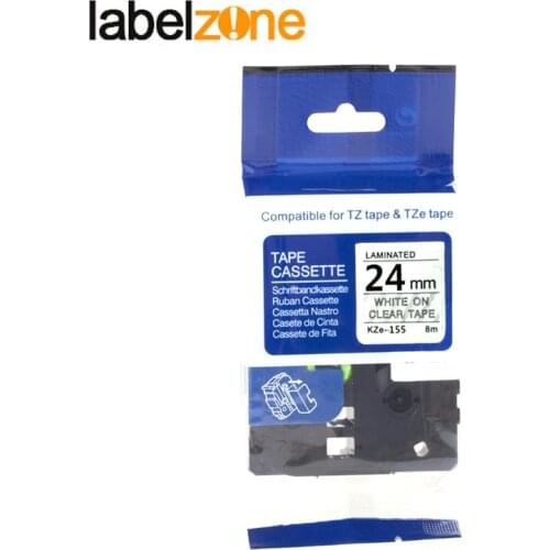 24mm Tze155 white on clear Tz155 Compatible for Brother P-touch Label Printers Laminated Tze Label Tape Tze-155 Tz155
