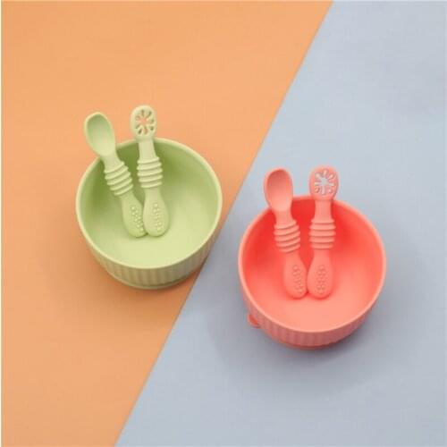 3 Pcs Baby Silicone Suction Bowl Spoon Fork Learning Training Feeding Set Utensil Dishes Tableware for Newborn Toddlers 69HE