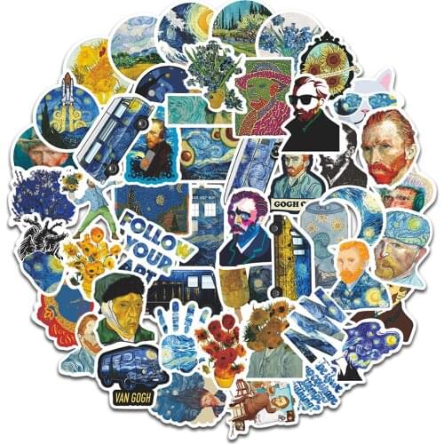 50 pcs/set The Painting of Van Gogh Waterproof Stickers Vinyl DIY To Laptop Skin frige Luggage Decals ForMacbook/Asus/Xiaomi/HP