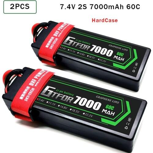 GTFDR Lipo Battery 2pcs 7.4V 5200mah 6500mAh 7000mAh 50C 60C HardCase Bateria For Buggy Truggy Evader BX trx4 SCX10 RC SUV