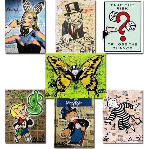 Alec Monopoly Wall Art Pictures Dollars Posters Western Canvas Painting Graffiti Prints Wall Street for Living Room Decoration