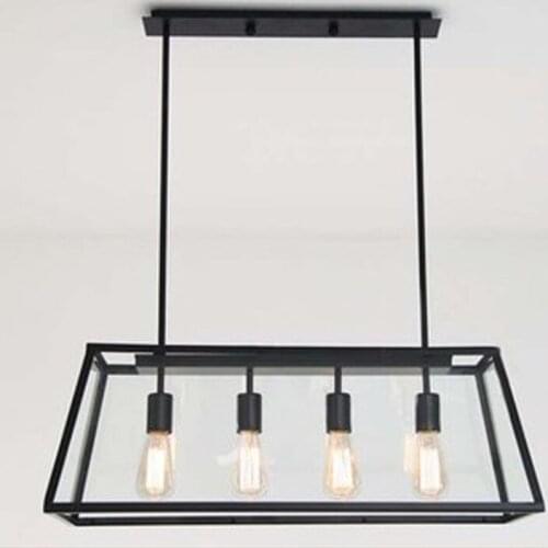 Archaistic transparent Acrylic box lampshade retro loft vintage pendant lamp dinning room restaurant light Edison bulb lamp