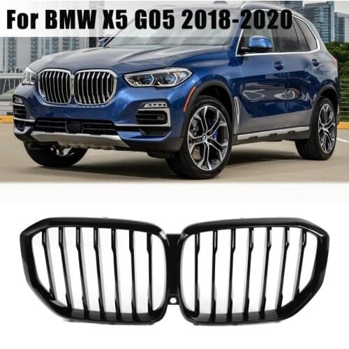 Car Front Kidney Grilles Gloss Black with Camera Hole for BMW X5 G05 2018-2020 Front Bumper Racing Mesh Grilles