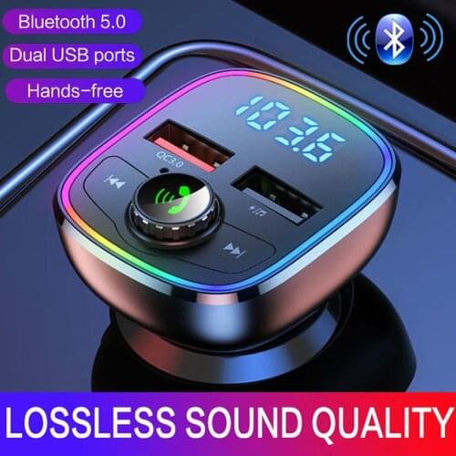 2021 Car Bluetooth 5.0 FM Transmitter QC3.0 Dual USB Charger 7-color Atmosphere Light MP3 Player U Disk Lossless Music Player