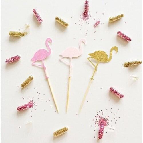 Flamingo Glitter Cupcake Toppers appetizer food pick party baby bridal shower birthday ocean wedding cake topper decor