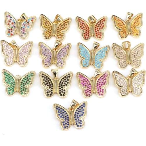 10Pcs Gold Crystal Butterfly Beads Colorful Charms Pendant For Women Cute Necklace Supplies Jewelry Making Accessories