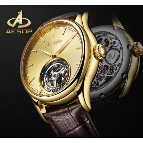 AESOP Top Luxury Real Tourbillon Mens Mechanical Watches 316L Stainless Steel Case Double-sided Sapphire Glass Waterproof Watch