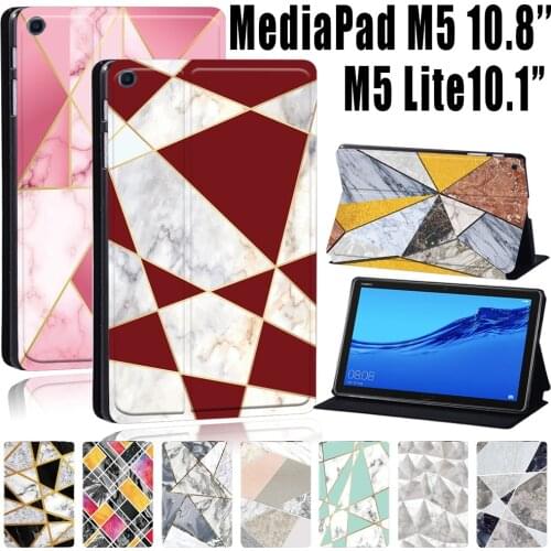 Tablet Case for Huawei MediaPad M5 Lite 10.1 Inch/ MediaPad M5 10.8 Inch - Geometry PU Leather Stand Cover Case + Free Stylus
