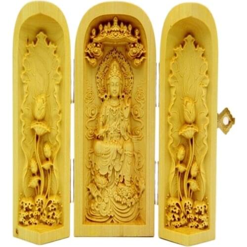 Decorated 100% Boxwood Highly Difficulty Carved God Of Wealth Statue Folding Box Goddess of the Sea
