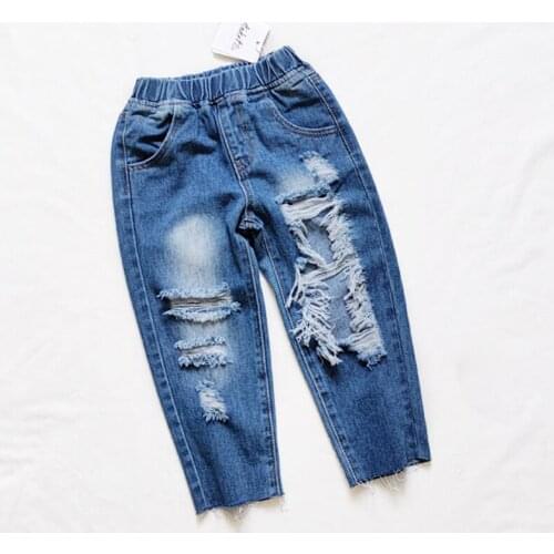 Kids Pants Spring Summer Childrens Clothes New Jeans Toddler Baby Boys Fashion Ripped Nine-point Trousers Teen Girls Clothing