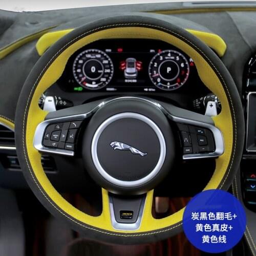 DIY hand-stitched steering wheel cover fit for Jaguar XF XJL XE F-PACE F-TYPE leather suede grip cover