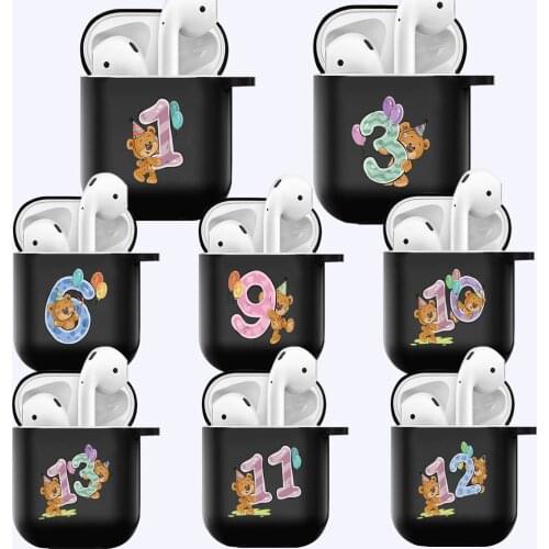 For Apple AirPods 1st /2nd gen Printed lukcy number Soft Silicone Protective Bluetooth Earphone Cover Charger Balck Earpods Box