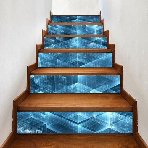 Home Decor Abstract Blue Stair Print Environmental Protection Sticker Self Adhesive Art Paper for Living Room PVC Waterproof 3D