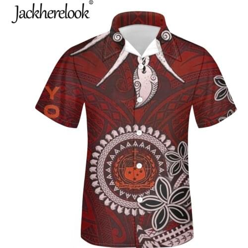 Jackherelook Red Polynesian Tribal Samoa Floral Print Summer Beach Men Hawaii Shirts Short Sleeve Top Button Down Camisa Hombre