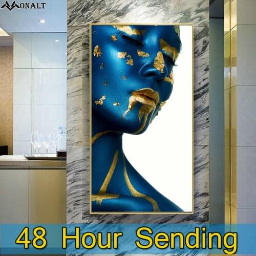 Canvas Painting Wall Art Blue Gold Woman Posters Abstract Figure Print Picture Nordic Hoom Decor Living Room Modern Art Painting