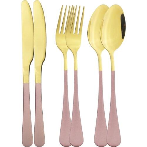 2set Pink Gold Dinnerware Dinner Knife Fork Spoons Stainless Steel Set Silverware Set Cutlery Flatware Kitchen Party Tableware