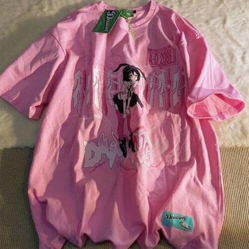 Summer Harajuku Cartoon Anime Woman T-shirt Plus Size Women Clothing Kawaii Pink Tops for Girls Alternative Clothes Graphic
