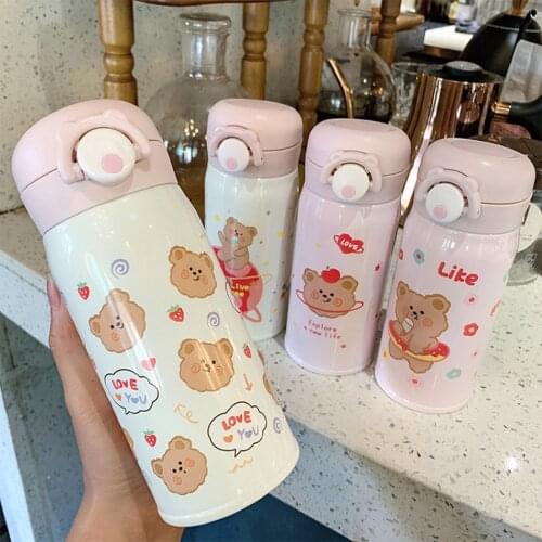 350ml Cartoon Cute Stainless Steel Vacuum Flask Korean Insulated Water Bottle Thermos Student Kids Drinking Cups Straight Cup
