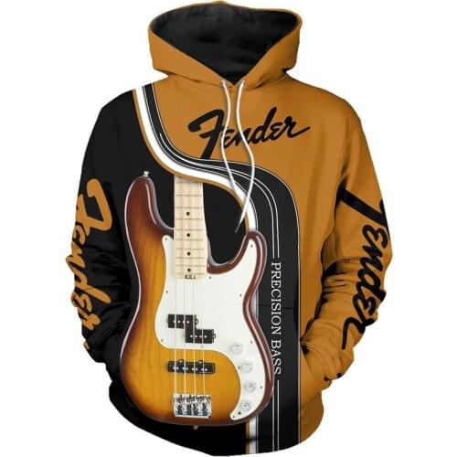 Cool Brown fender Precision Bass art zipper Sweatshirt casual Street hip hop fashion Hoodie - www