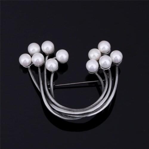 Fashion Female Jewelry Vintage U Shape Retro Style Brooch Pin White/Grey Simulated Pearl Brooches For Women Gift Broche