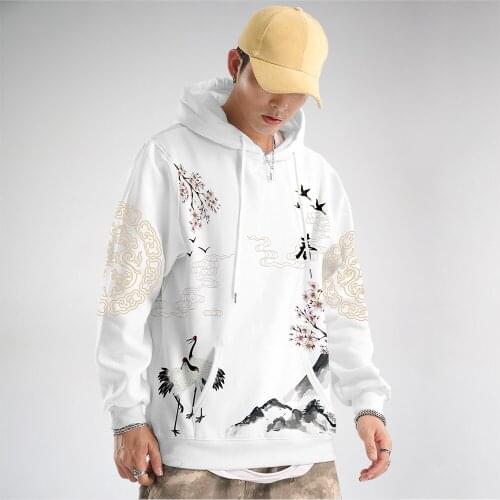 Men Chinese Style White Print Hoodies Sweatshirt Tops Fashion Mens Hoodies Spring Autumn Male Casual Hoodies Sweatshirts