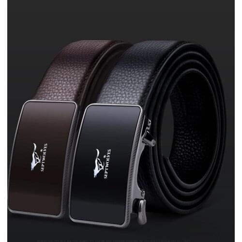 2019 Alloy luxury automatic buckle youth leather business men belt Male genuine leather belt Coffee fashion Natural Cowskin Belt