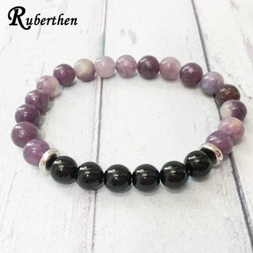 Ruberthen New Design Lepidolite Black Onyx Bracelet for Women Feminine Energy Spirituality Bracelet Yoga Wrist Balance Jewelry