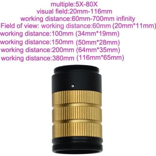 Large Field of View High Working Distance 25mm Zoom C-mount lens for Industrial Video Microscope HDMI VGA USB BNC Camera