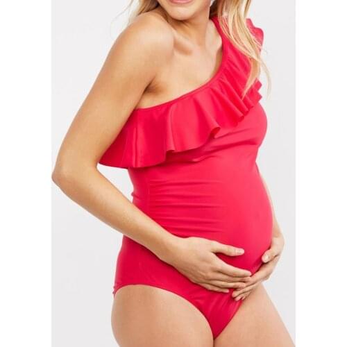 Plus Size One-Piece Women Pregnancy Swimwear Solid Push-Up Padded Ruffle Maternity Swimsuit Bikini Swimming Beachwear купальник