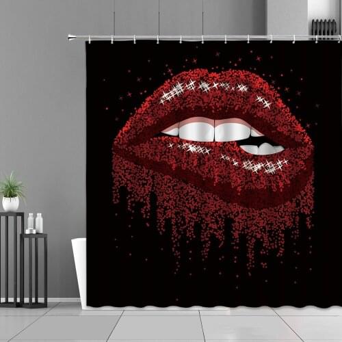 Sexy Red Lips Creative Shower Curtains Girl Home Bathroom Decor Cloth Curtain Bath Screen Waterproof Polyester Fabric With Hooks