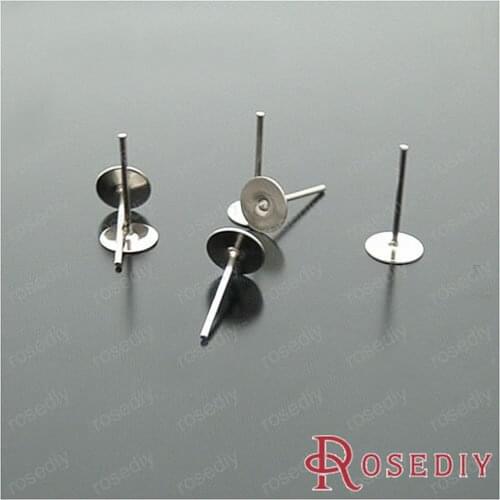 Wholesale Imitation Rhodium Iron Stud Earring with 6mm Paste settings Diy Jewelry Findings Accessories 200 pieces(JM4920)