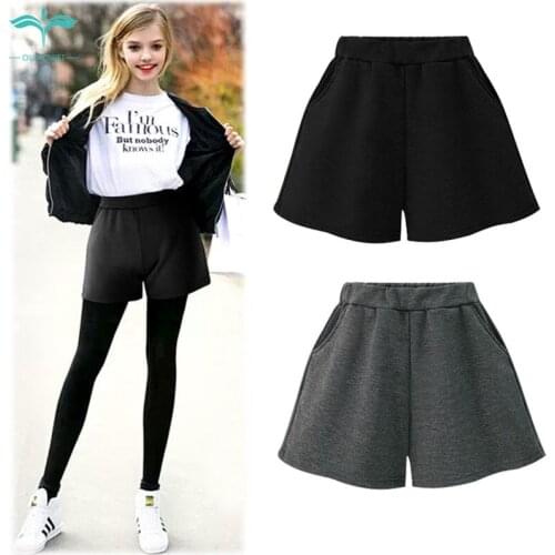 OUMOWEI High Quality Womens Shorts 2020 Fashion New Wide Leg Shorts Autumn And Winter High Waist Solid Color Wild Casual Shorts