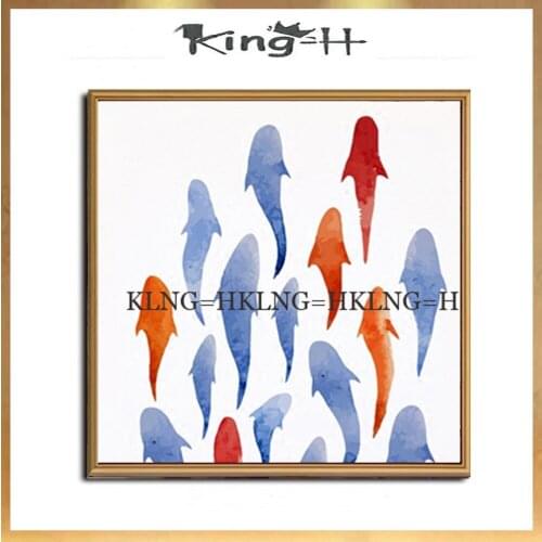 Modern Hand-painted Blue Fish Oil Painting On Canvas Wall Art Home Decoration Cheap Modern Canvas Art Wall Picture