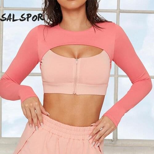 SALSPOR Sports Long Sleeved Yoga Tops Wear Women Fitness Running Fashion Shirt Solid Color Stitching Outdoor Cycling Sportswear