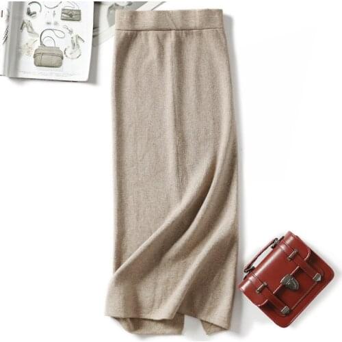 Vintage Autumn Winter Women Thick Sweater Umbrella Skirt High Waist Midi Knitted Skirt A-line Female Solid Elegant Skirts