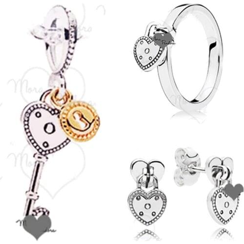 NEW 2018 Valentines Day Newest 100% 925 Sterling Silver Heart shaped key Pendant for Women Bracelet Fashion Earring Gift