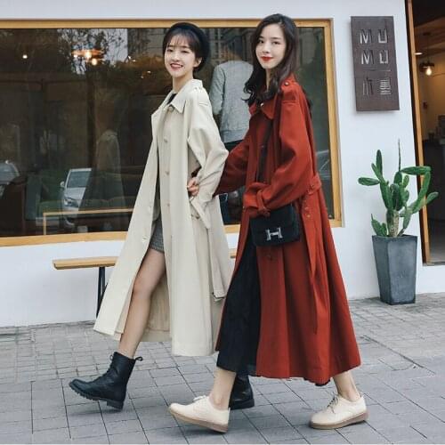 Spring Autumn Temperament Vintage Mid-Length Trench Coat Women 2021 New Korean Fashion Loose Simple Windbreaker Overcoat Female