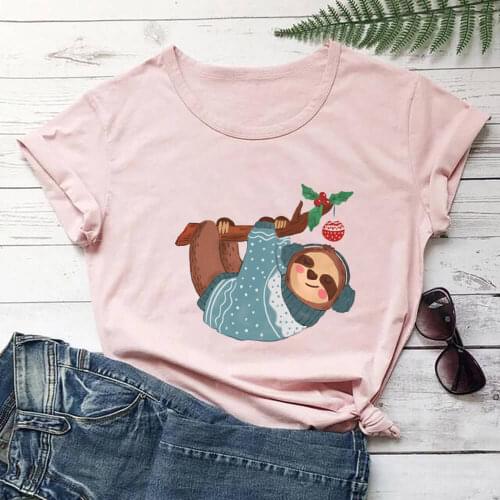 Winter Sloth 100%Cotton Colored Graphic Print Women T-shirt Unisex Funny Summer Casual Short Sleeve Top Holiday Shirt Gift Shirt