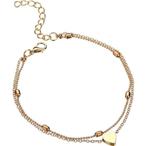 1pc Fashion Women Heart Decor Anklet Creative 2-Layers Vintage Alloy Anklet Chain Anklet For Beach Travel Jewelry Accessories