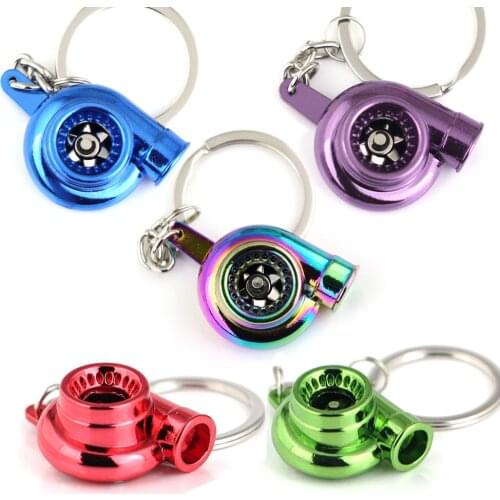 10PCS/Lot Creative Spinning Anodized Plated Brilliant Metalliac Color Turbo Turbocharger Keychain Key Chain Ring Keyring Keyfob