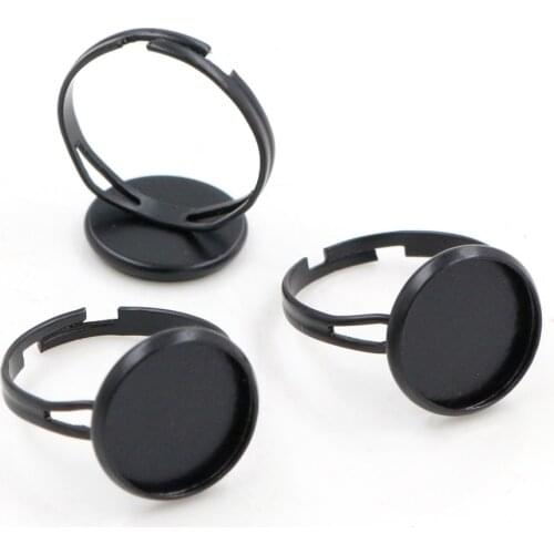 12mm 10pcs Black Plated Brass Adjustable Ring Settings Blank/Base,Fit 12mm Glass Cabochons,Buttons;Ring Bezels J1-21