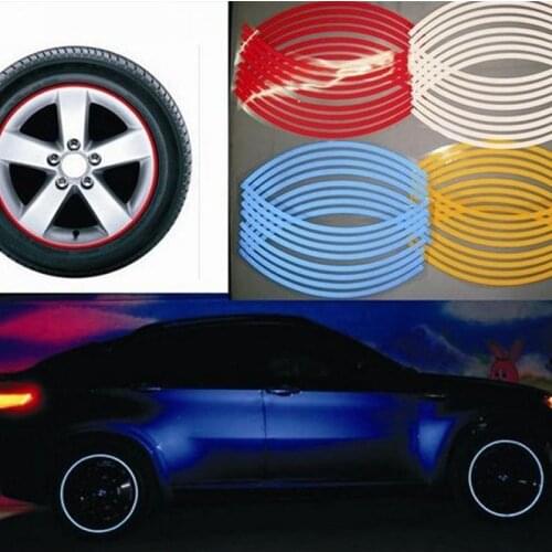 16 Strips/Piece Wheel Stickers Rim Bike Motorcycle Car Reflective Tape Auto Accessories Tire Exterior Night Safety Warning