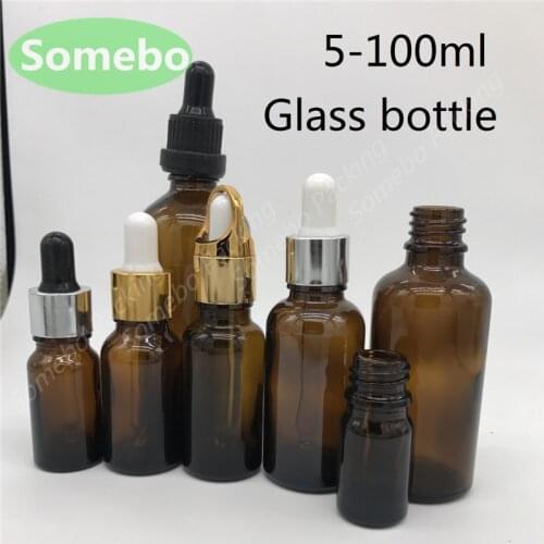 200pcs 30ml 50ml 100ml Reagent Eye Dropper Drop Amber Glass Aromatherapy Liquid Pipette Bottle Refillable Bottles