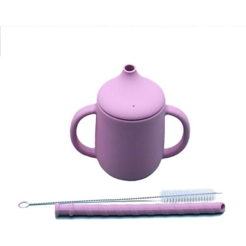 3 Pcs/Set Baby Food Grade Silicone Feeding Sippy Cup Double Handle Drinking Straw Cups Toddler Infants Learning Drinkware R9JD