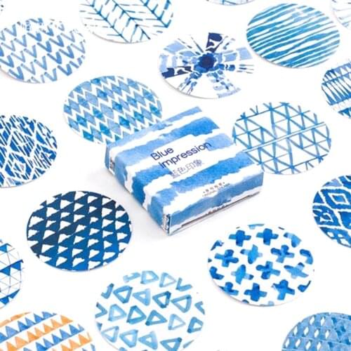 45PCS/box New Creative Blue Impression Paper Lable Stickers Crafts And Scrapbooking Decorative Lifelog Sticker Cute Stationery