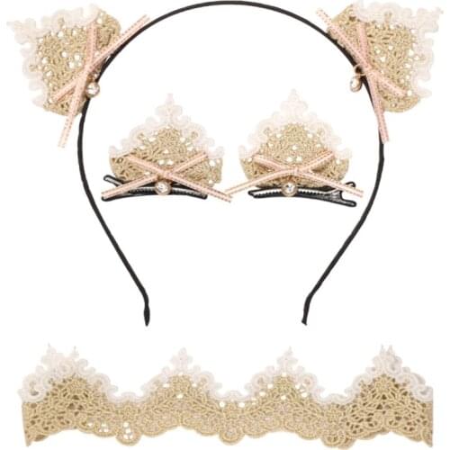 8pcs/Lot Fashion Girl Cute Cat Ear Hair Clip Retro Lace Crown Headband Anime Cosplay Party Costume Hair Accessories