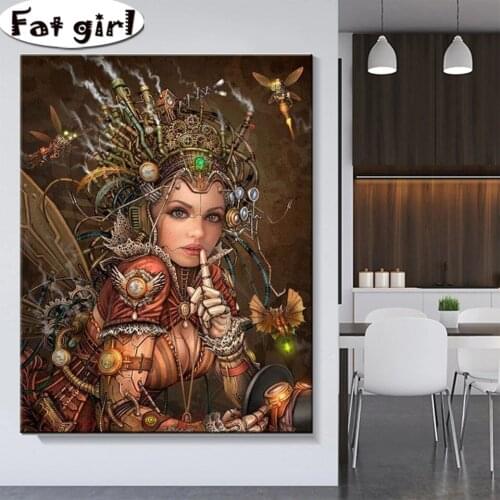 Diy Cross Stitch 5D Diamond Painting Wall Decoration Fantasy Wasp Woman Robot Mosaic Full Square Round Embroidery Needlework