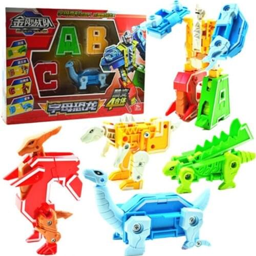 English Letter ABCDEFG Deformation Toys Alphabet Transformation Dinosaurs Animal Armor a Team Puzzle Assembled fit Robot
