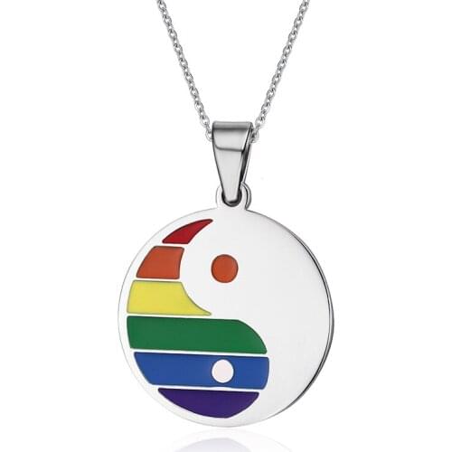 Yin Yang Jewelry Stainless Steel Rainbow Gay Pride Pendants with Tai Chi Bagua Design