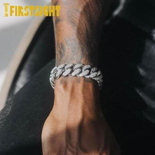 Silver color 18mm classic cuban link chain Iced out bling 2 raw cz cuban link chain bracelet for women mens hiphop jewelry